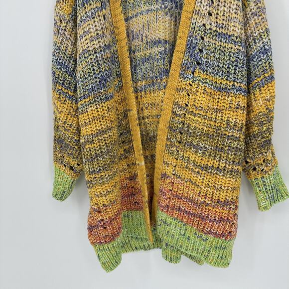Free People Cardigan Sweater Womens Large Multicolor Open Knit Boho Pockets - Picture 3 of 9